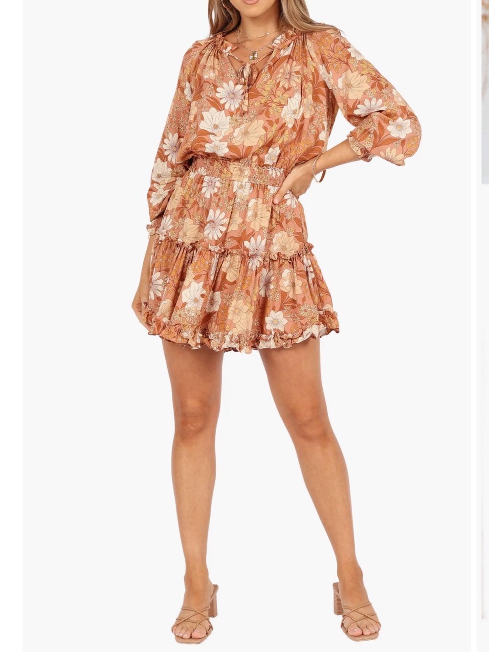 Petal & Pup Rust Floral Tiered Mini Dress